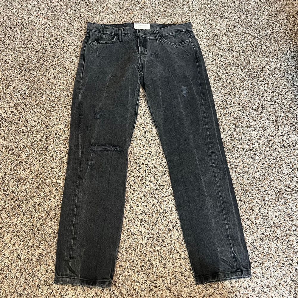 Current/Elliott Distressed Black Denim Jeans‎ Grunge Ripped Casual Streetwear